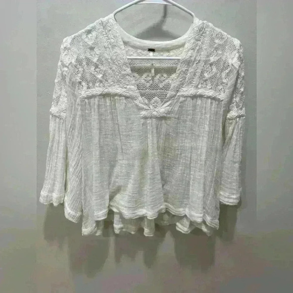 Free People Carry Me Away Gauze Peasant Boho Women's Top Size M - Picture 3 of 11